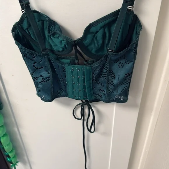 Teal Bustier Stretchy Mesh Corset Crop Top - Picture 5 of 7
